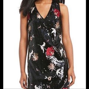 Lucy Paris Black Floral Sequin Mini Dress Size Small